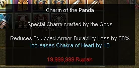 A game tooltip for Charm of the Panda showing its effects and cost